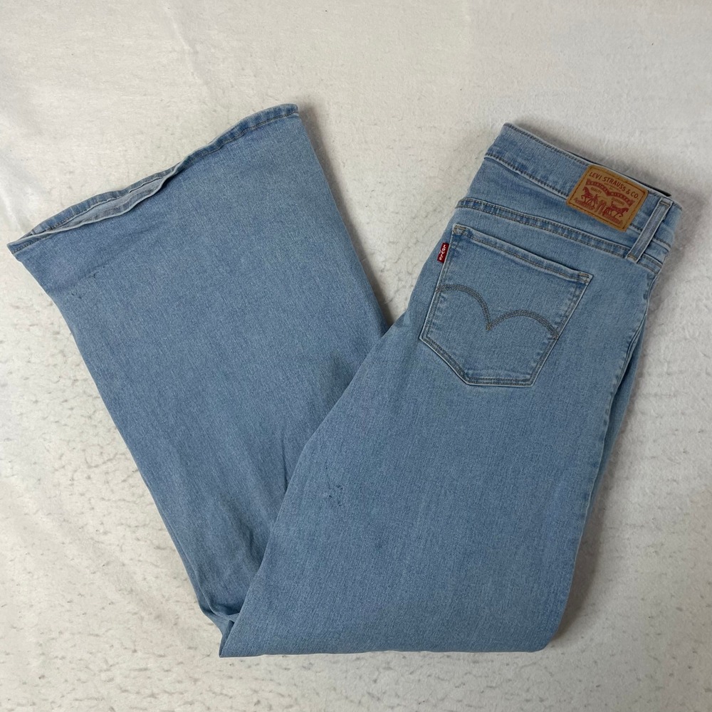 Levi's 318 Shaping Wide Leg Jeans 31 Blue Denim High Rise Stretch Light Wash